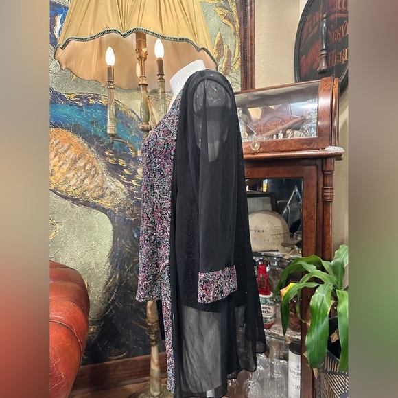 EUC Alex Evenings Black and Pink Blouse 2 pice set with Square Neckline - Picture 3 of 13